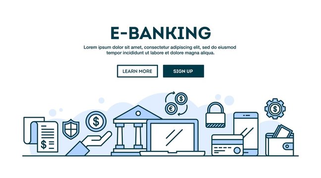 E-banking, concept header, flat design thin line style