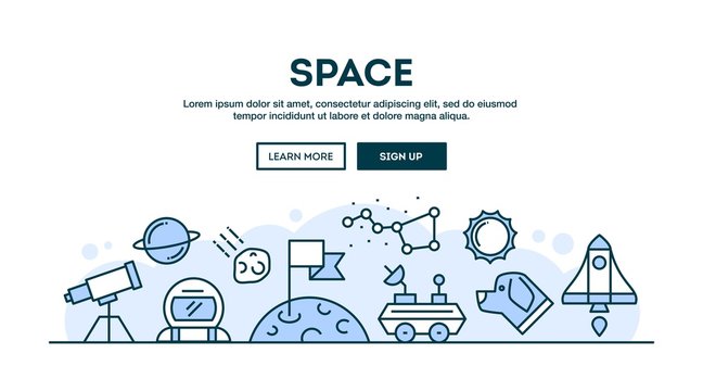 Space, concept header, flat design thin line style