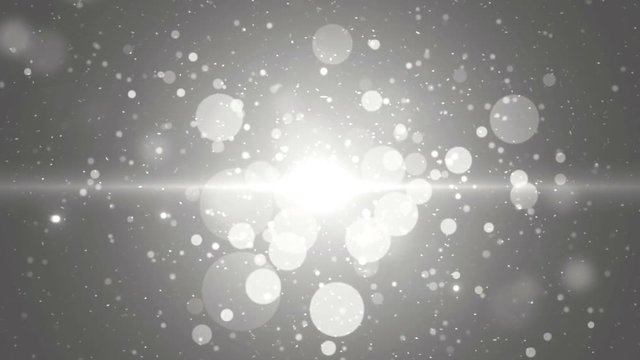 Moving gloss particles on silver background. Flood lights disco background grey with rays and particles.  Beautiful disco background. Seamless loop.