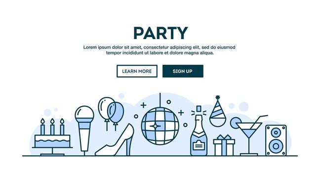 Party, concept header, flat design thin line style