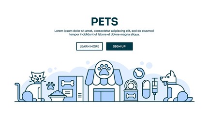 Pets, concept header, flat design thin line style
