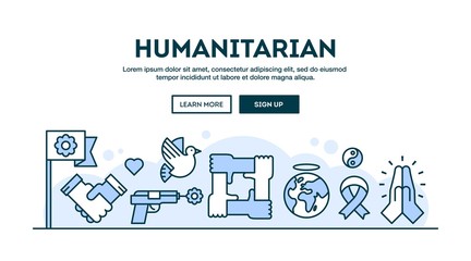 Humanitarian, concept header, flat design thin line style