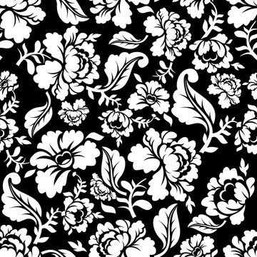 White Rose seamless pattern. Retro floral texture. Vintage Flora