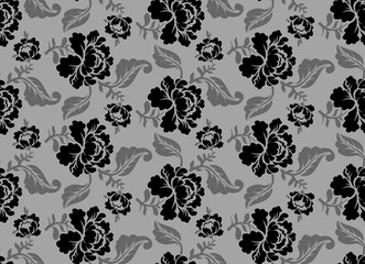 Black Rose seamless pattern. Retro floral texture. Vintage Flora