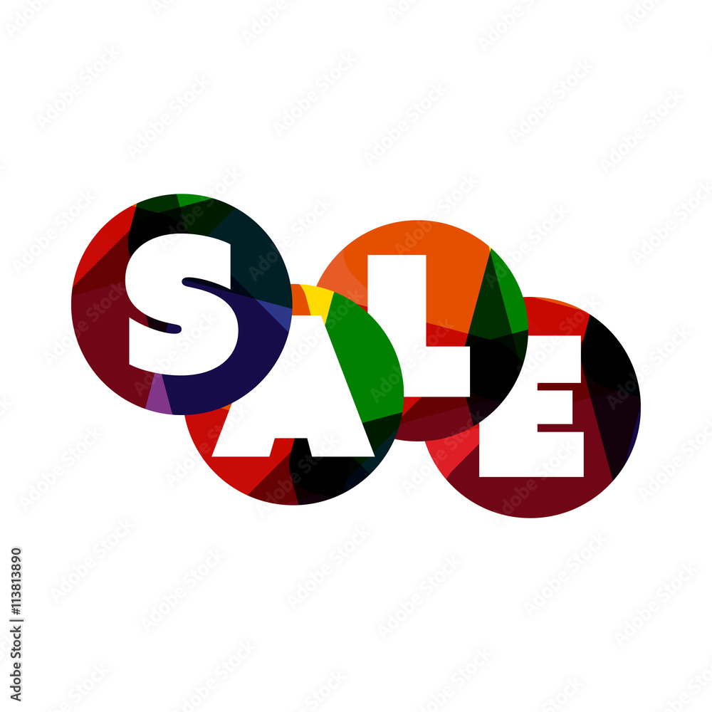 Poster sale word label banner, letters on circular shapes. web icon, button or message for web site design,