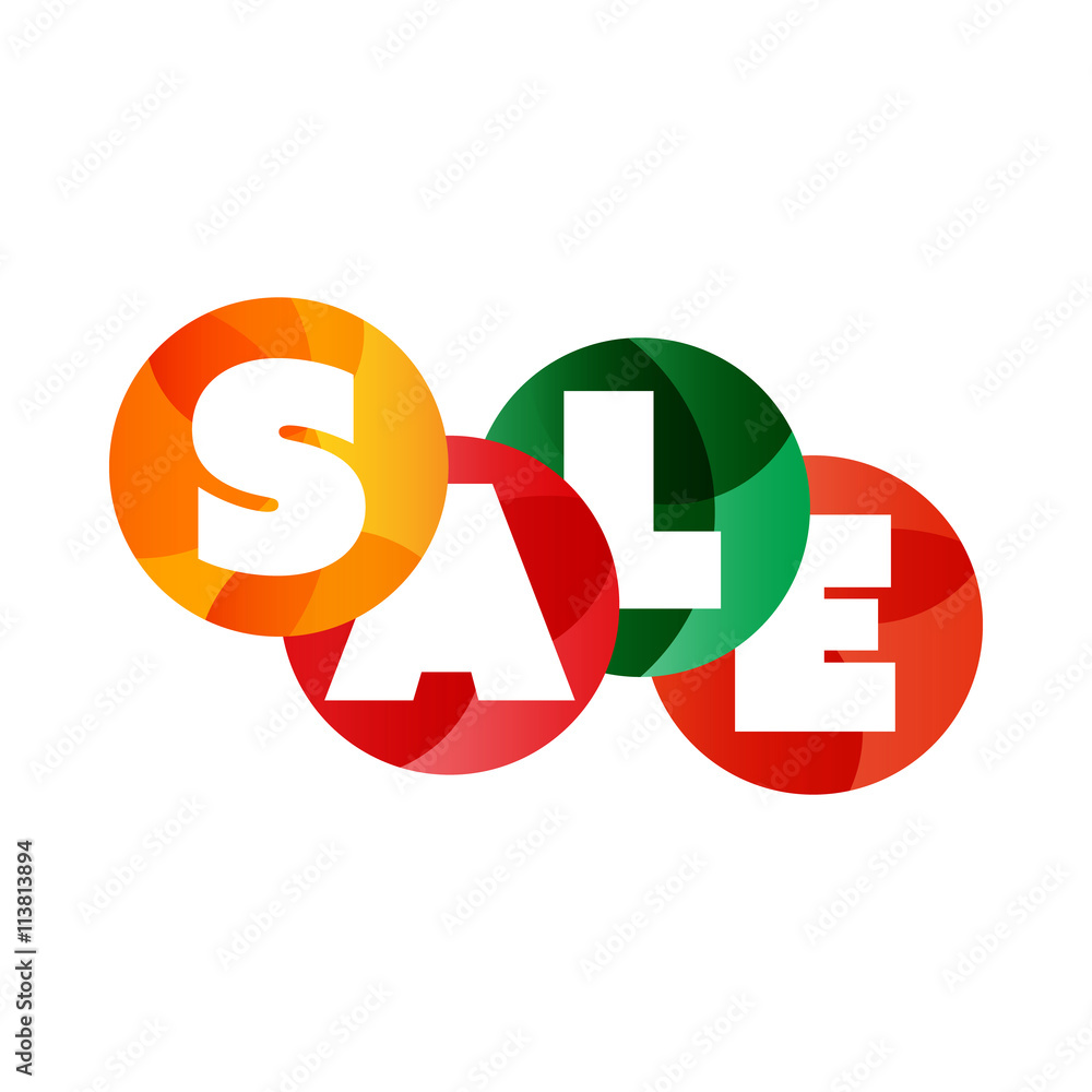 Poster sale word label banner, letters on circular shapes. web icon, button or message for web site design,