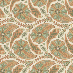 Paisley Pattern.
Hand drawn seamlessly repeating ornamental wallpaper or textile pattern with Paisley motives in vector format.