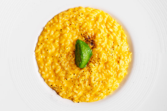 Risotto with saffron shot from above