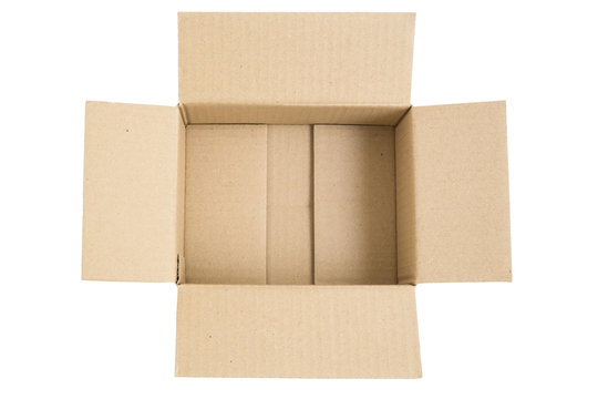 Isolated open brown box made from cardboard