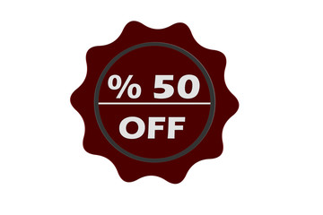 stamp 50 percent off with red text over white background.red seal.seal.