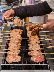 Grill pork at street food in Thailand.