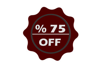 stamp 75 percent off with red text over white background.red seal.seal.