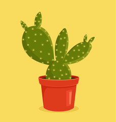 Green cactus in pot. Vector flat cartoon illustration