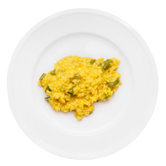 Risotto with saffron and asparagus, isolated