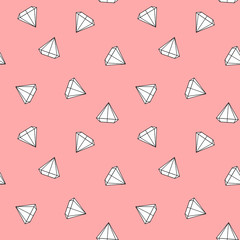 white cute cartoon diamonds on pink background seamless vector pattern illustration
