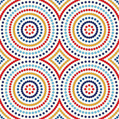 Fototapeta premium Seamless pattern with symmetric geometric ornament. Abstract background with colorful round vortexes.