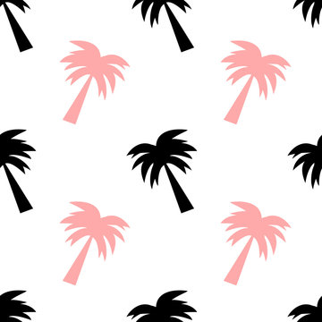 black and pink palm tree seamless vector pattern background illustration