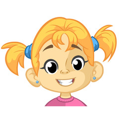 Happy cheerful baby girl laughing. Vector illustration of a little kid face. Portrait of a girl smiling on a white background