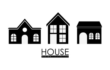 Family House. Home icon with door and windows, graphic design