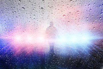 Police crime scene, rain background with police lights - 113822043