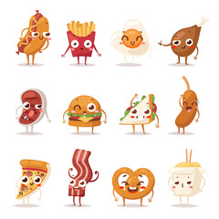 Fast food emotion vector illustration.
