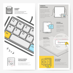 Business brochure flyer design layout template, with concept icons:
Touch screen technology 