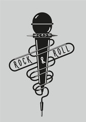 Vintage music poster with a microphone. Rock sign