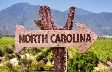 North Carolina wooden sign with landscape background