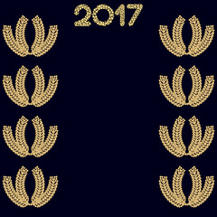 2017 with golden fir branches on a dark blue background