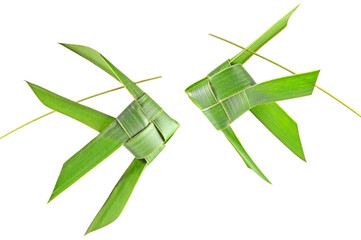 Thai woven coconut leaves fish on a white background
