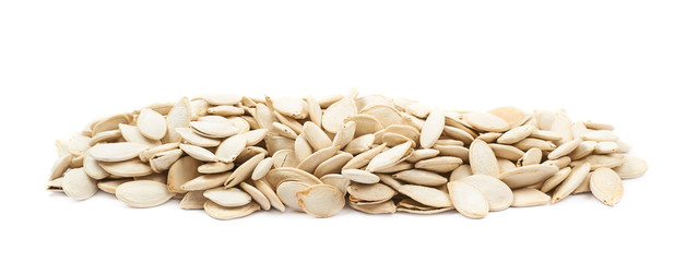 Line of pumpkin seeds isolated