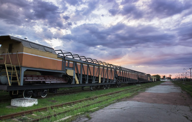 Fototapeta na wymiar Cargo train platform with container