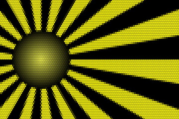 Yellow and black rays and ball with hexagonal pattern 