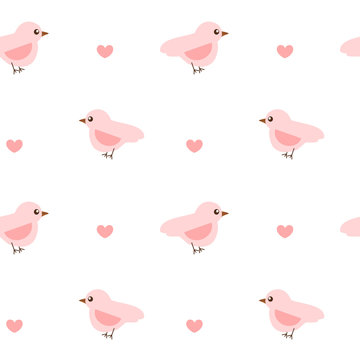 cute little pink birds seamless vector pattern background illustration