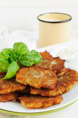 Potato pancakes and cup of milk