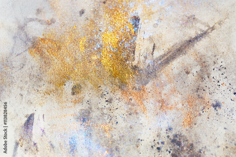 Poster abstract painting with blurry and stained structure. metal rust effect with glitter grains. painting