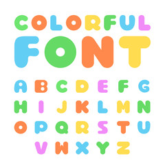 Colorful font set. Bold cartoon font, English alphabet with colorful letters. Flat design vector illustration