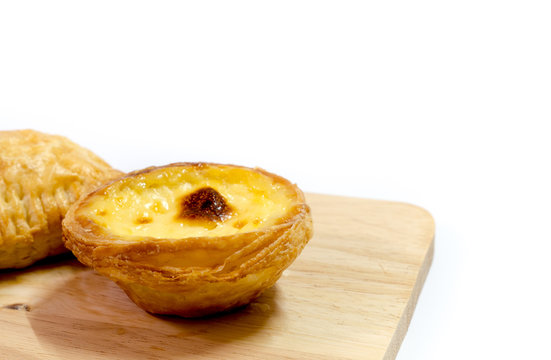 Desert, Curry puff pastry egg tart on wood