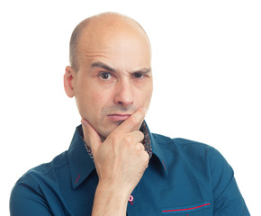 expressions of bald man - thoughtful