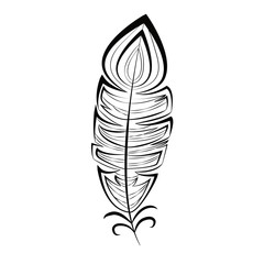 Vintage feather isolated on white background. Hand drawn vector illustration. Template for your design