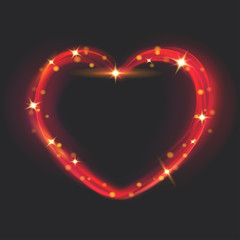 Abstract light effects in the shape of a heart in red colors