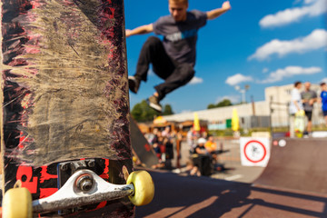 Competitions for skateboarding and scratched skateboard. © BY-_-BY