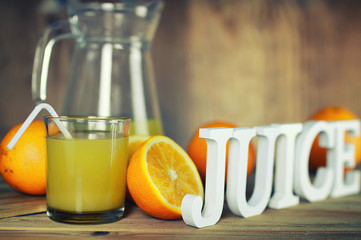 toned orange juice glass slice