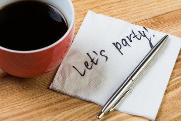 Romantic message written on napkin