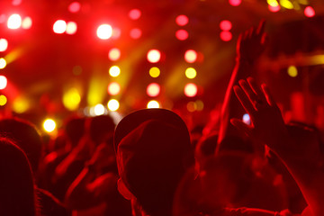 silhouette crowd in front of concert stage blurred