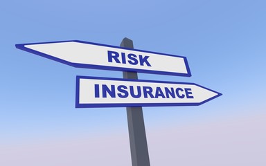 The arrows with Risk and Insurence text. 3D rendering.