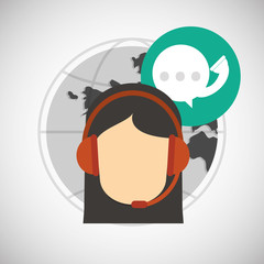 Call center design. Global communication. Flat illustration,