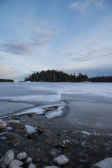 Frozen lake springtime in Finland