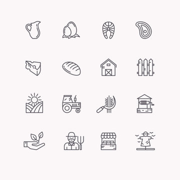 Set flat icons of linear natural products.