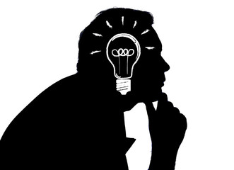 portrait of a man with an idea on a white